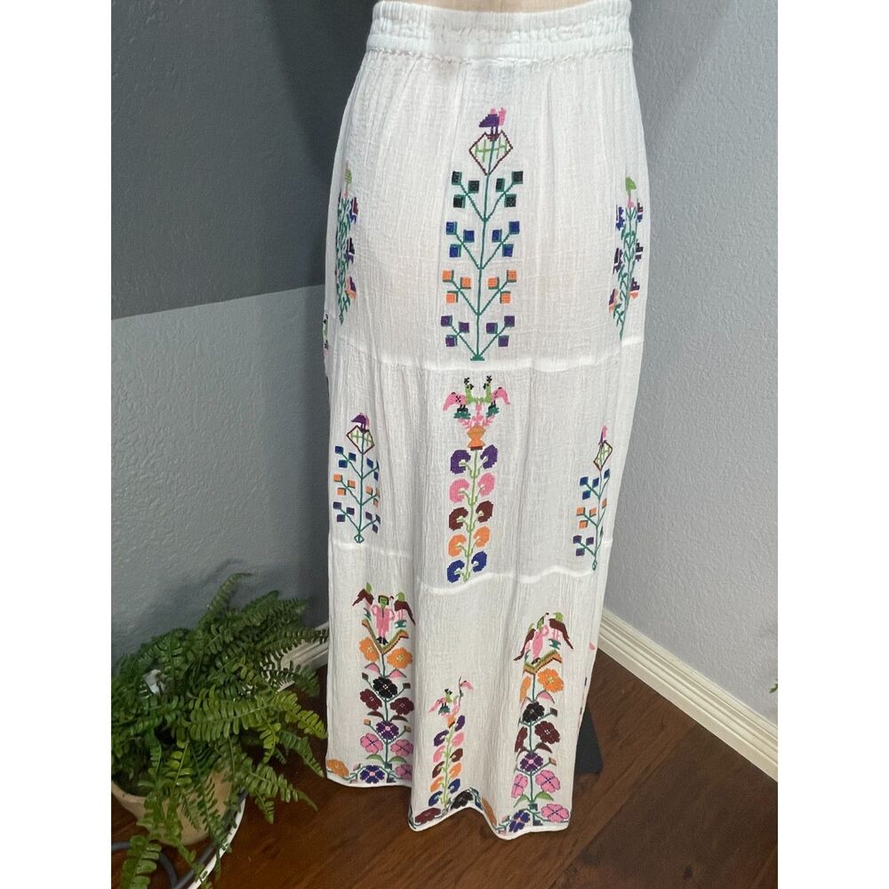 Melissa Odabash Pixi Maxi Skirt White Embroidered Cotton Size M Rare Sample Boho - Picture 2 of 11